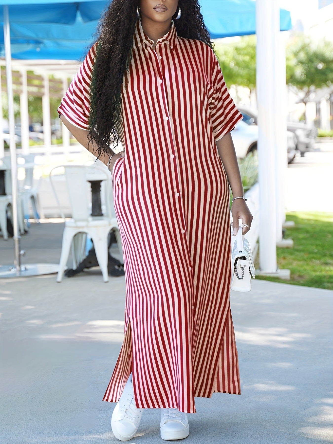 Women's Summer Casual Pocket Shirt Long Dress 3