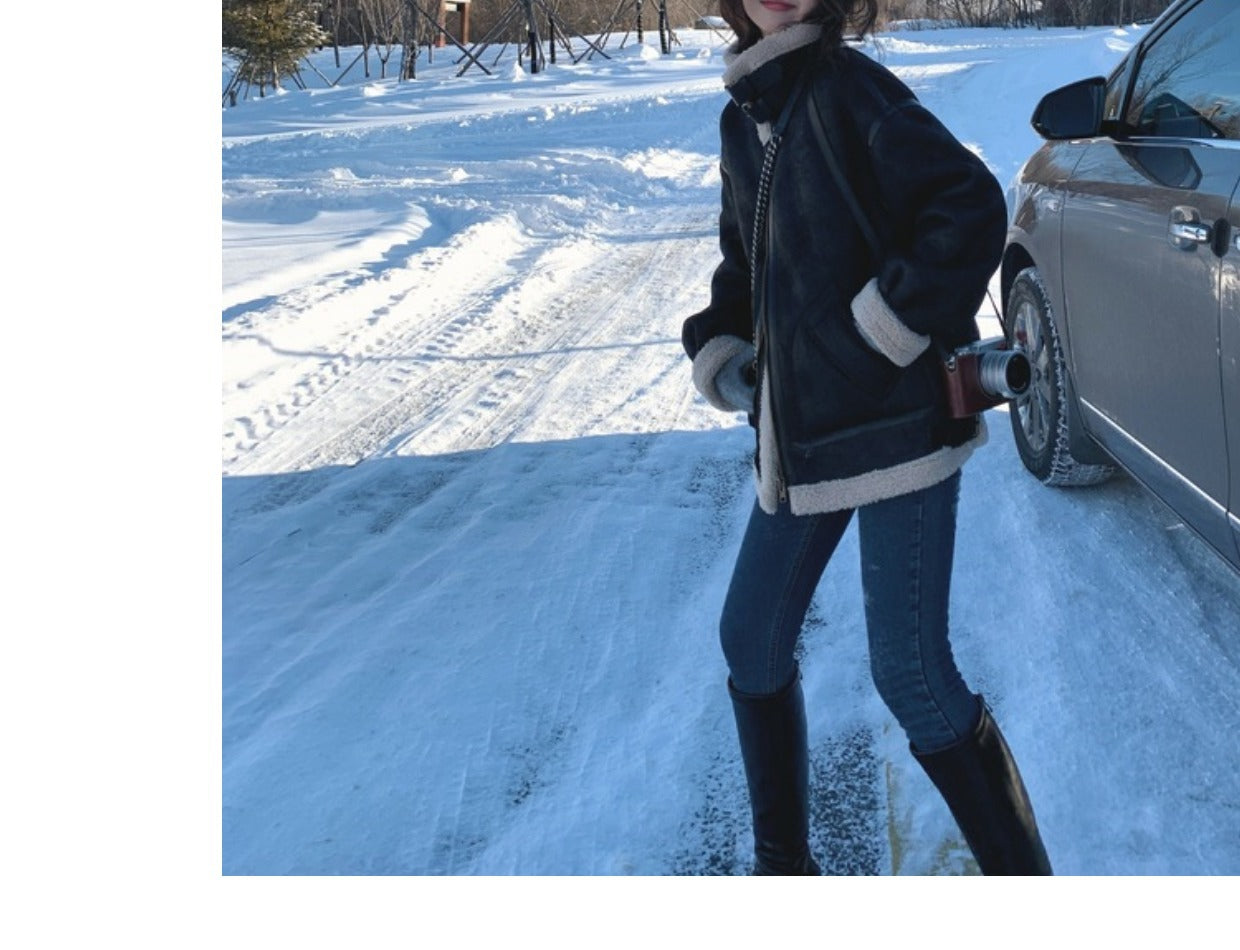 Fur lamb wool jacket women's winter suede jacket lamb velvet jacket 7