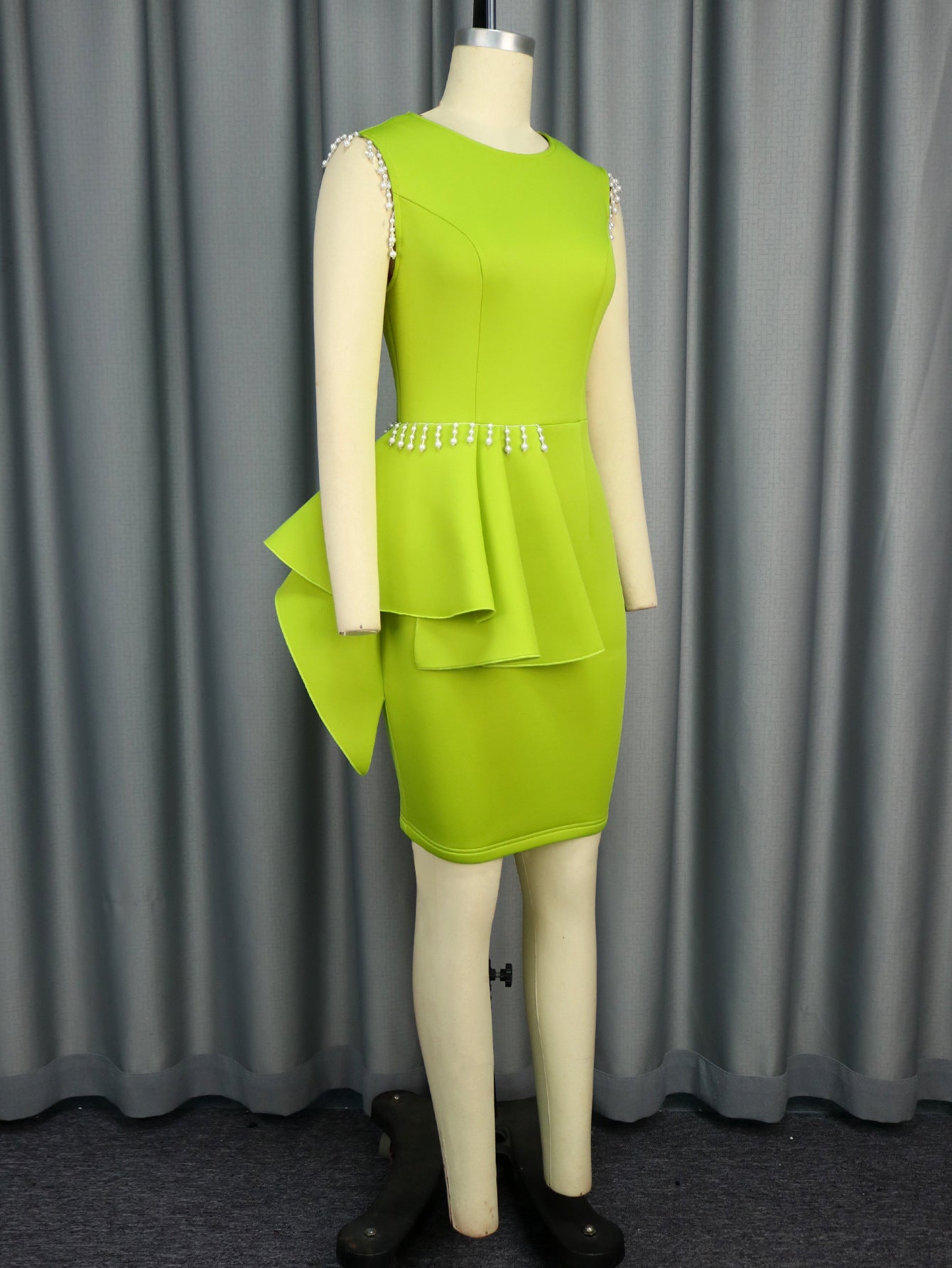 Women Party Dance Round Neck Sleeveless Beaded Bodycon Dress 8