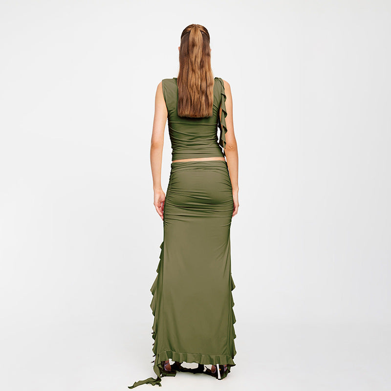 Women Summer Sleeveless Crop Top and Skirt Ruffles Skirt Two-Piece Set 20