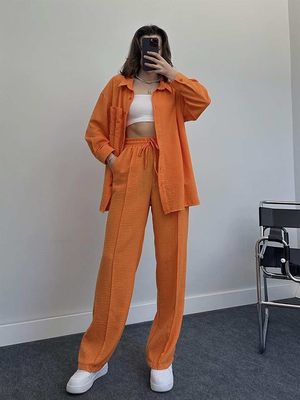 women's autumn and winter long-sleeved shirt elastic waist trousers casual two-piece pants set 3