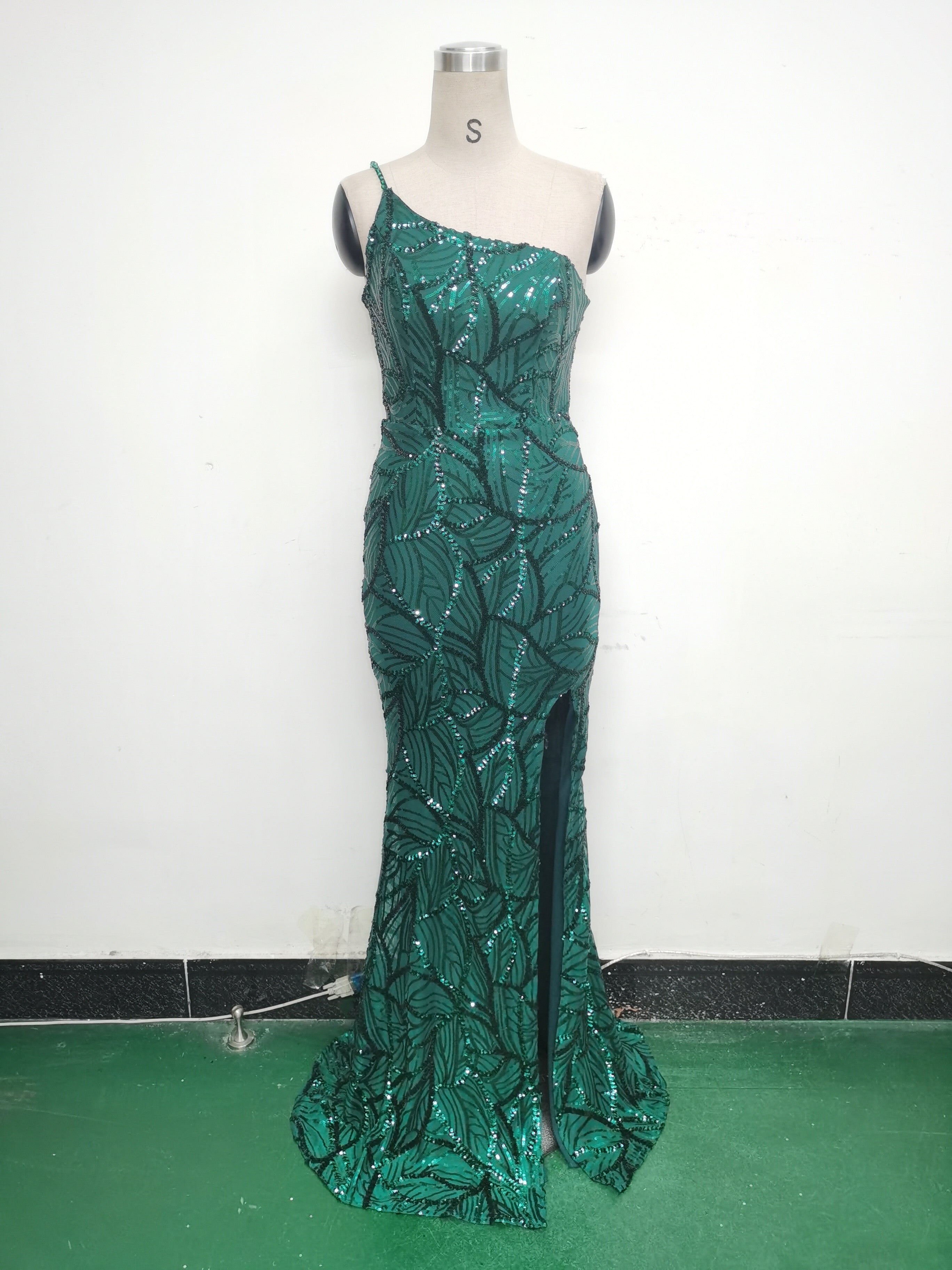 Women One Shoulder Beaded Geometric Sequin Formal Party Prom Wedding Evening Dress 37