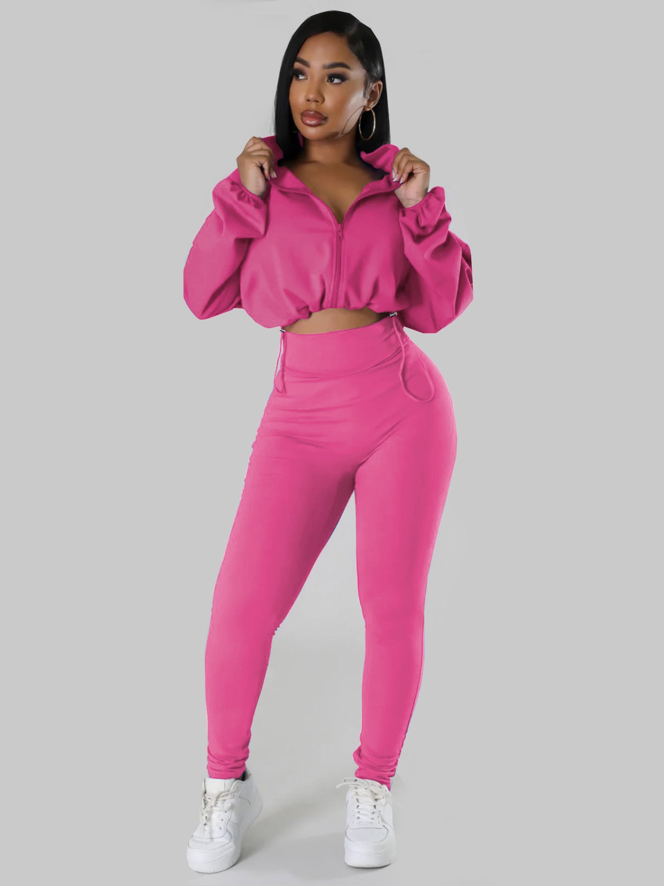 Women hooded loose long-sleeved top and long pants sports two-piece set 4