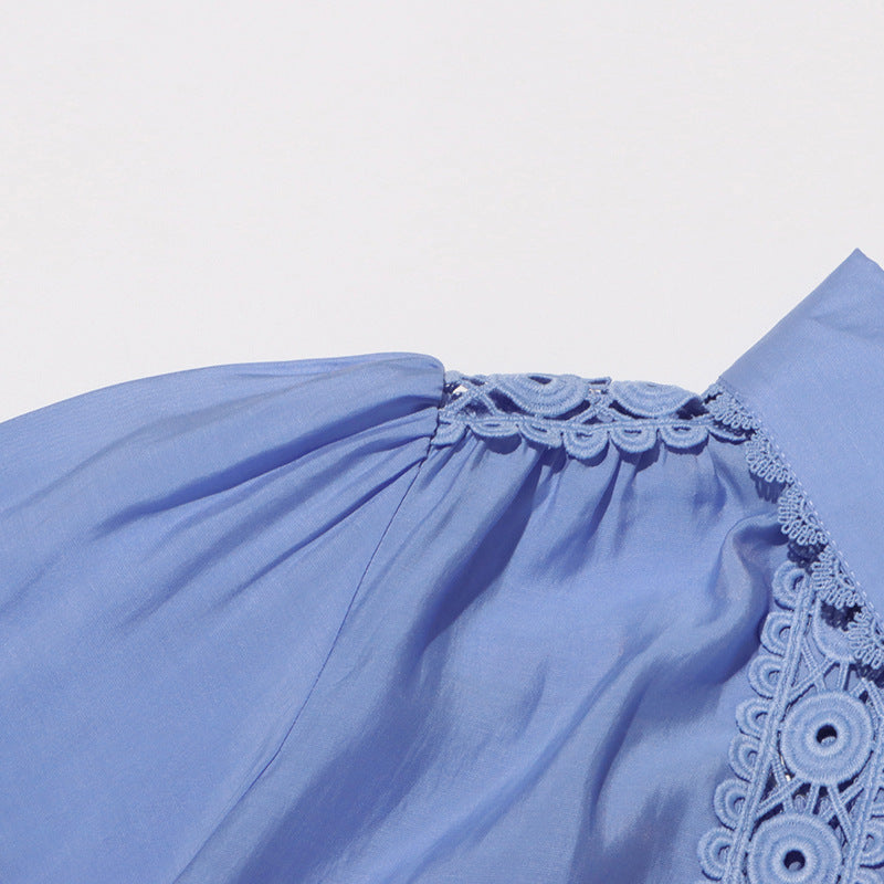 Women's Summer Chic Long Sleeve Hollow Belt Slim Waist Short Dress 19