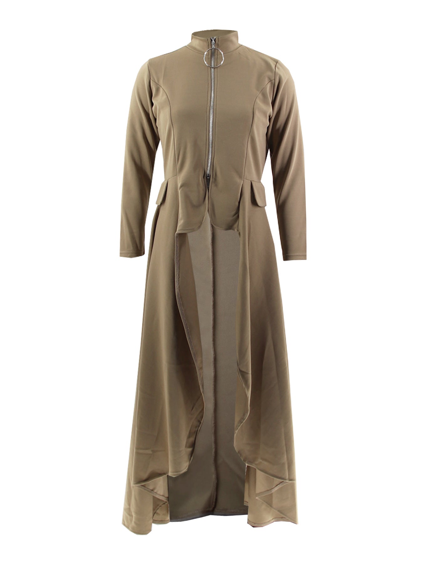 Women Long Sleeve Turtleneck Zipper Fake Pocket Irregular Dress 24