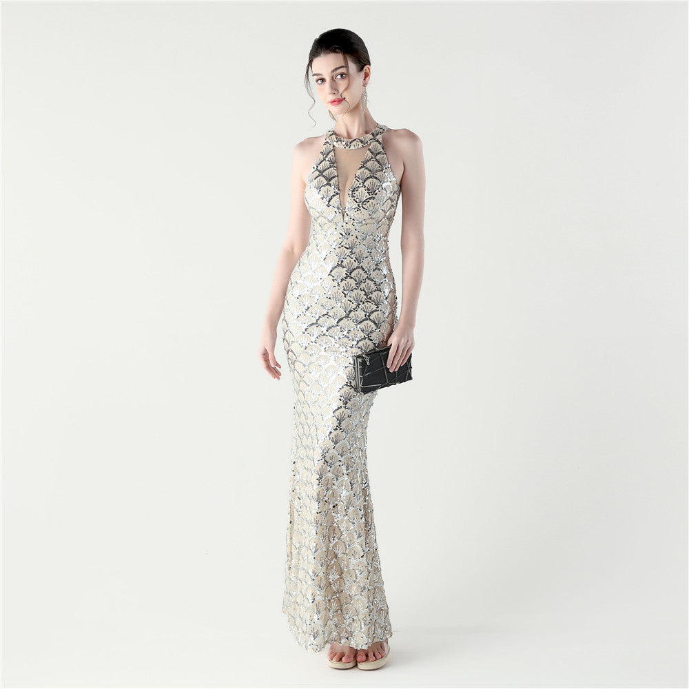 Sequin Mesh Slim Sexy Mermaid Evening Dress Dinner Party Gown 16