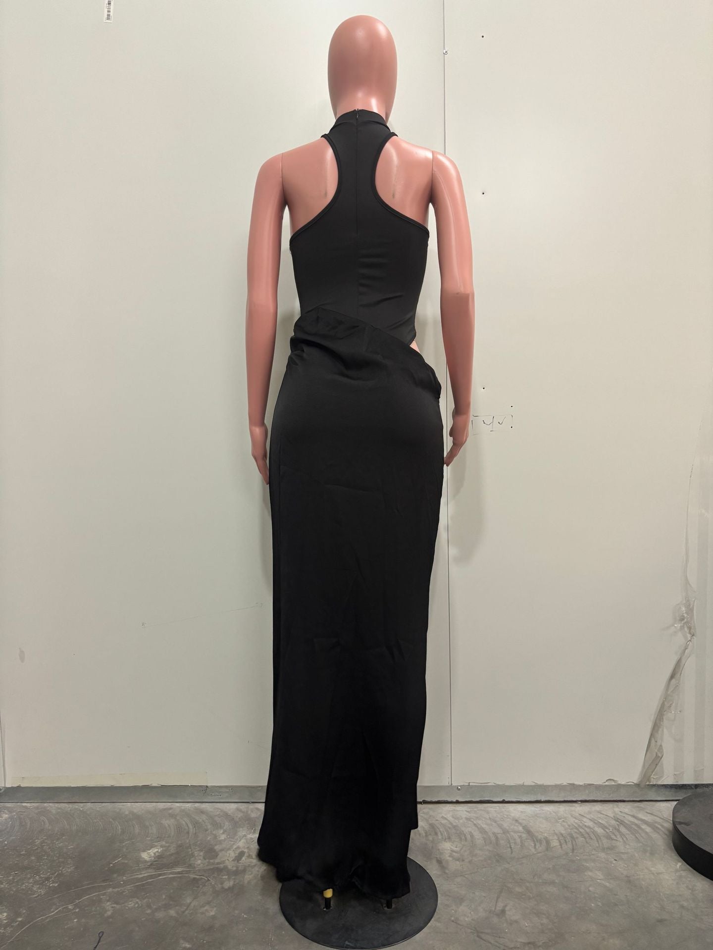 Women Summer Half-High Neck Sexy Sleeveless Patchwork Hollow Dress 6