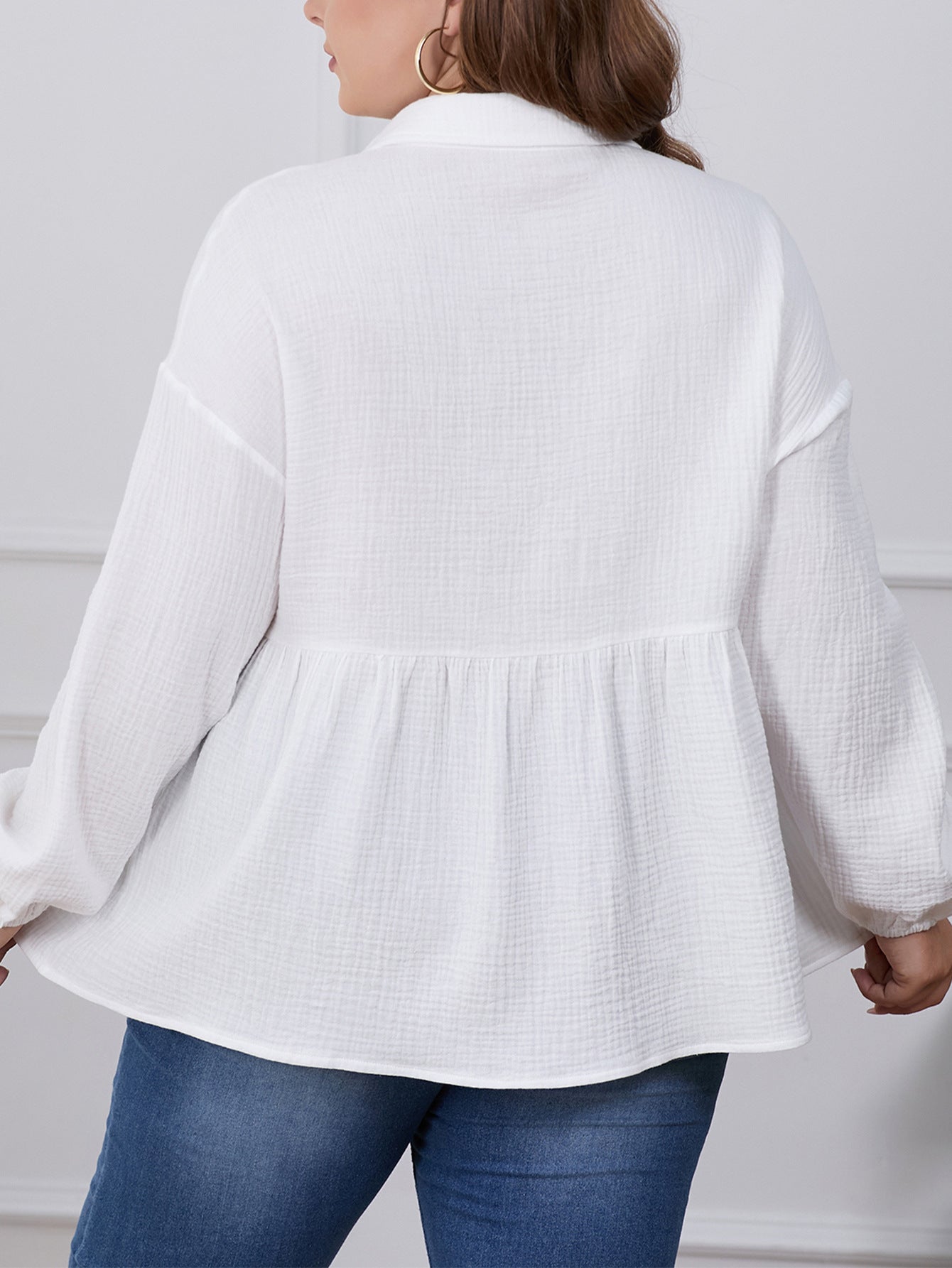 Plus Size Women's Tops Solid Color Fashion Career Long-Sleeved Shirt 6