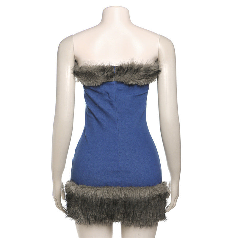 Women Autumn and Winter Sexy Strapless Bodycon Dress 6