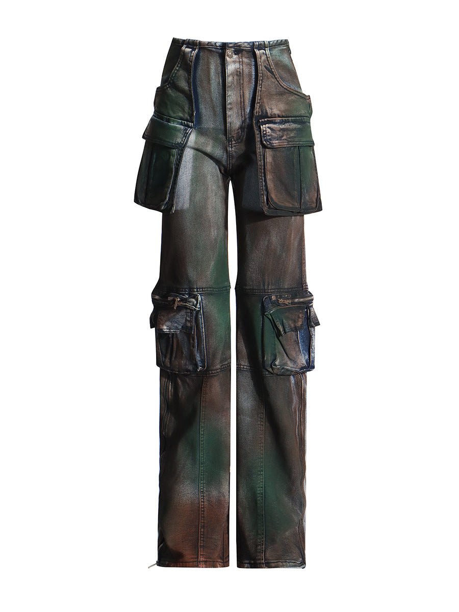 Trendy Cargo Pants Spring Fashion Street Multi-Pocket High Waist Denim Trousers 3