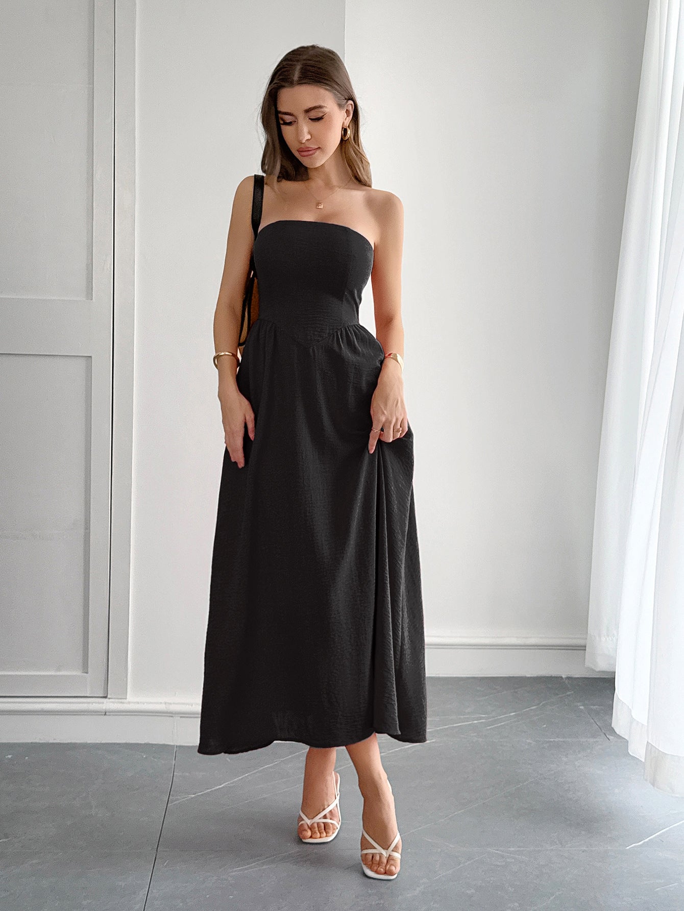 Spring/Summer Women's Elegant Holidays Strapless Slim Waist Long Dress