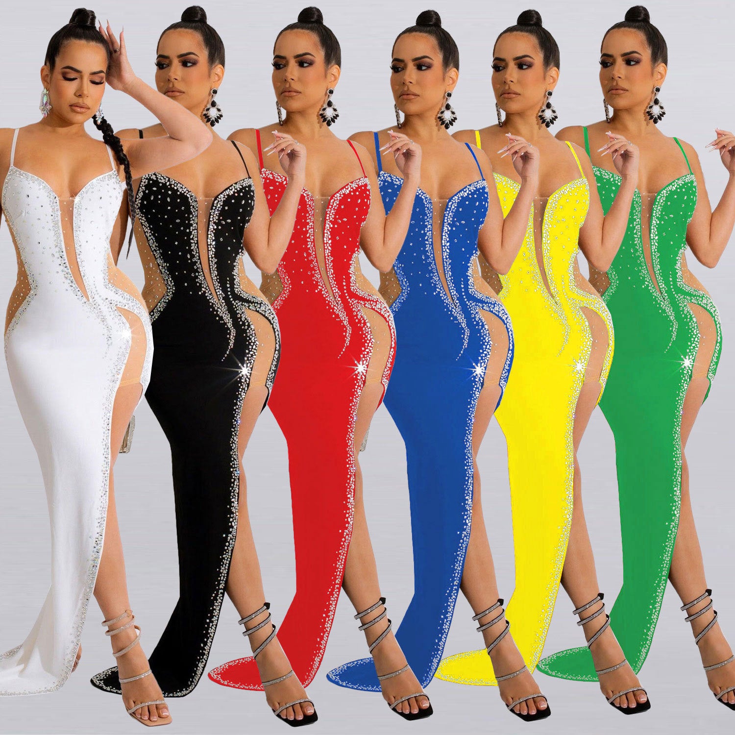 Sexy Straps Rhinestone Beaded Irregular Eveing Dress 8