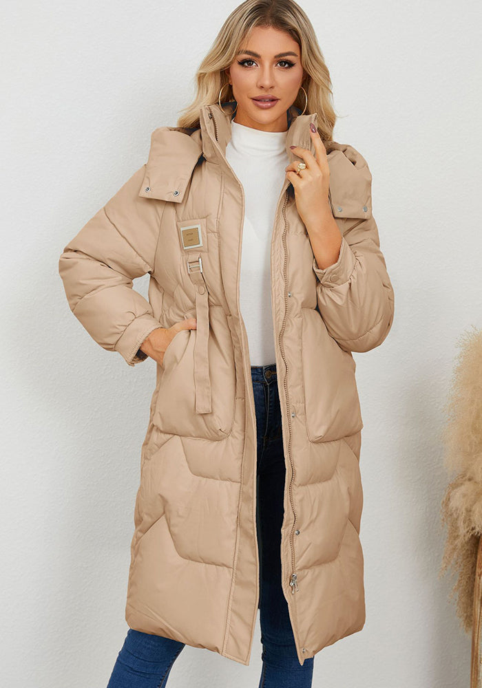 Women's Autumn Winter Long Sleeve Warm Hooded Cotton-Padded Long Coat