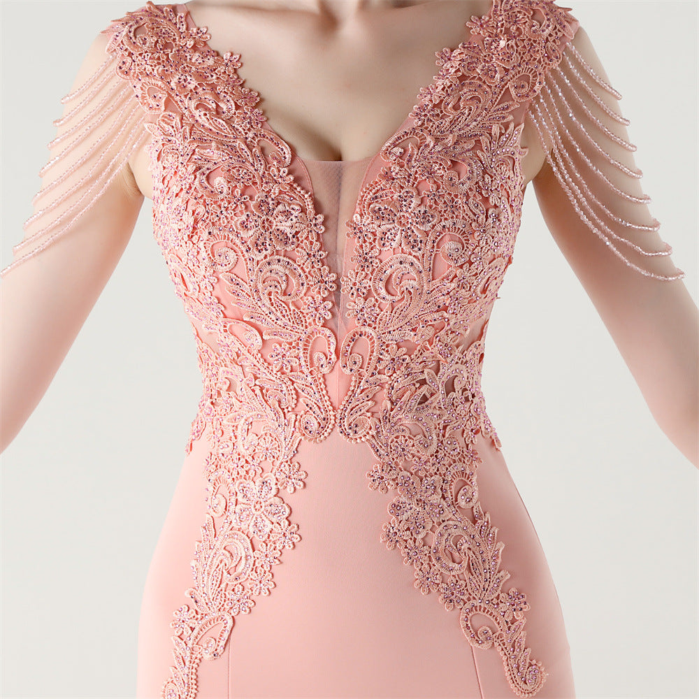 Women lace Beaded Lace-Up Formal Party evening dress 19