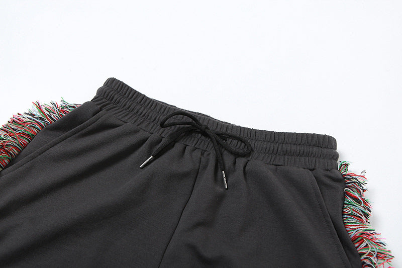 Women Round Neck Embroidered Short Sleeve T-Shirt And Tassel Pant Two Piece Set 13