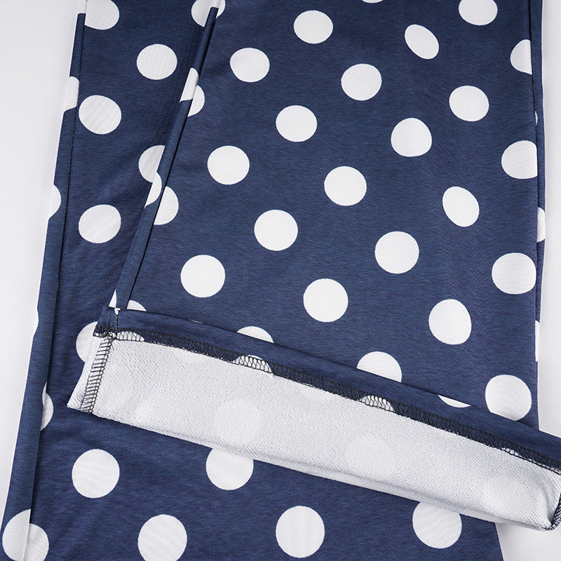 Women American-Style Casual Polka Dot Print Contrast Lace-Up Pants 18