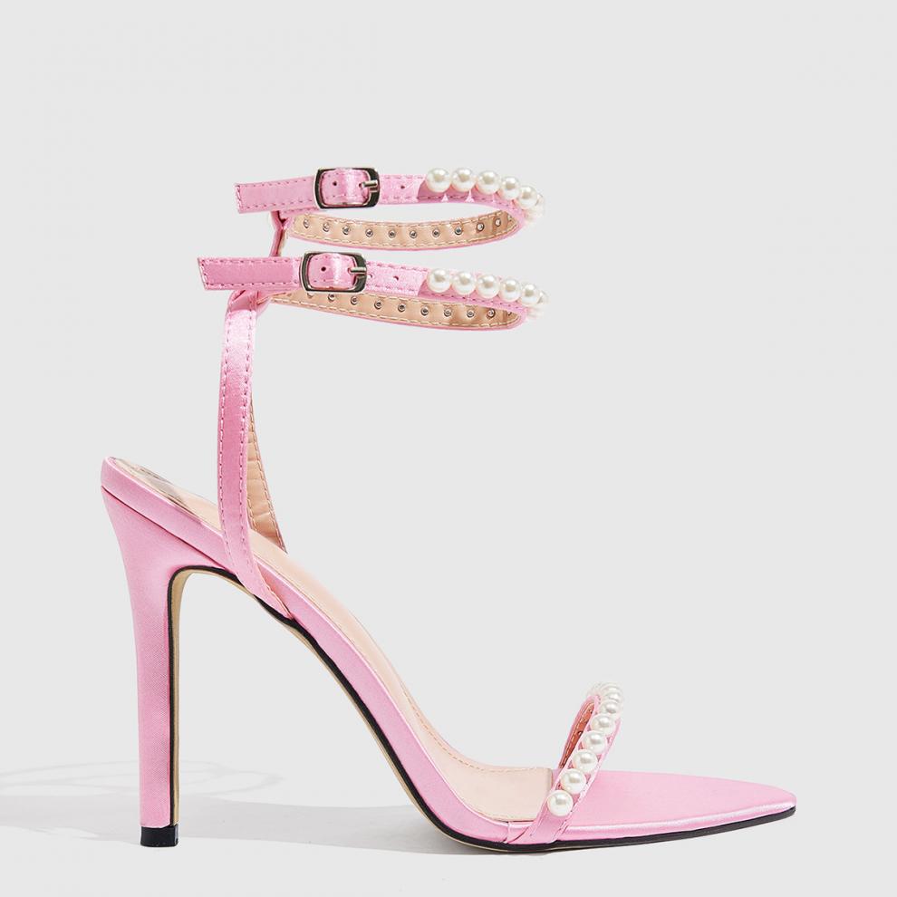 Pearl Ankle Strap Pink Summer High Heels 5