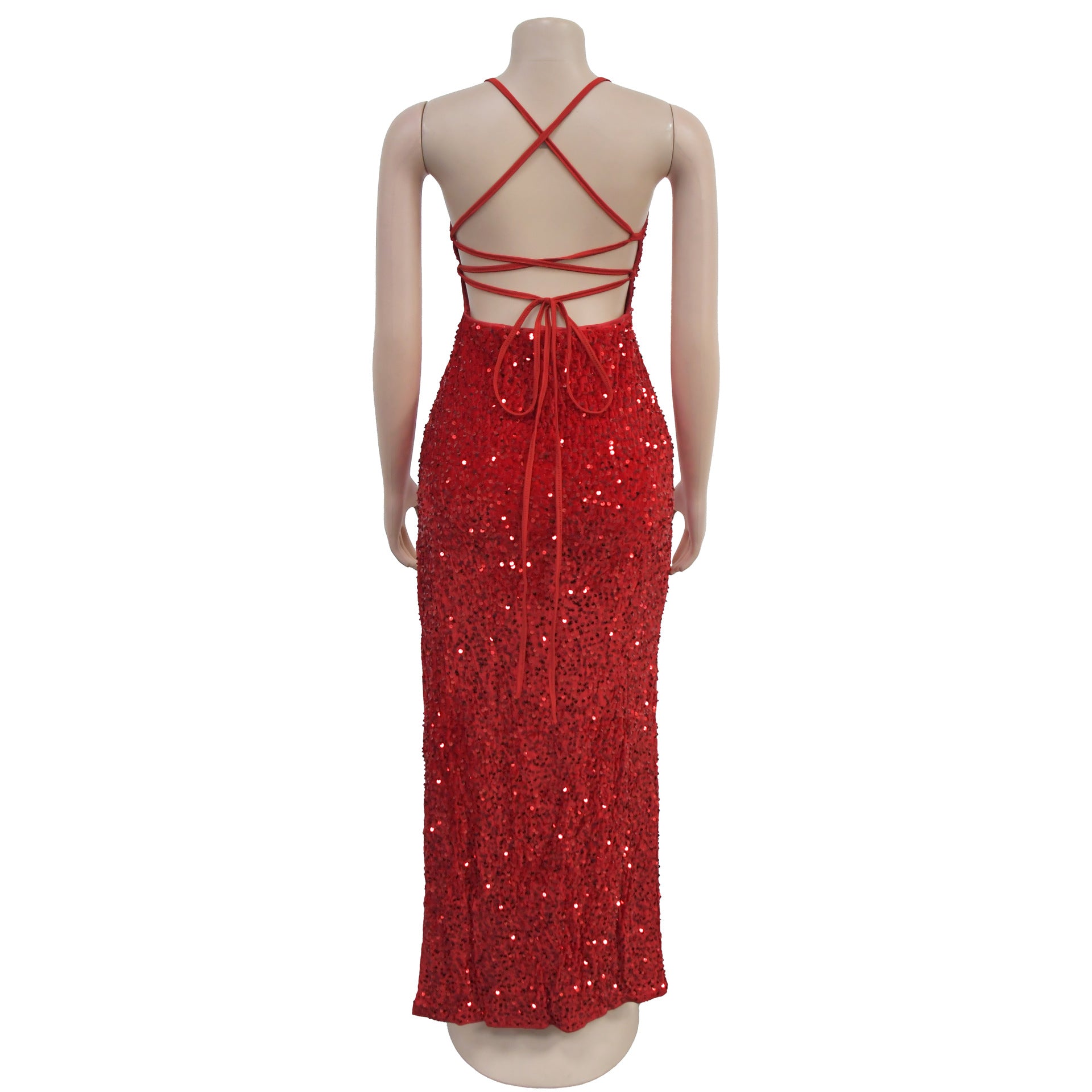 Women's Fashion Sequin Strap Backless Slit Evening Dress 28