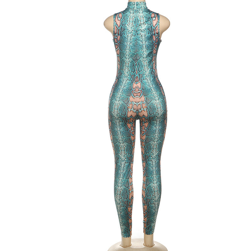 Women Summer Sexy Hollow Snake Print Jumpsuit 6