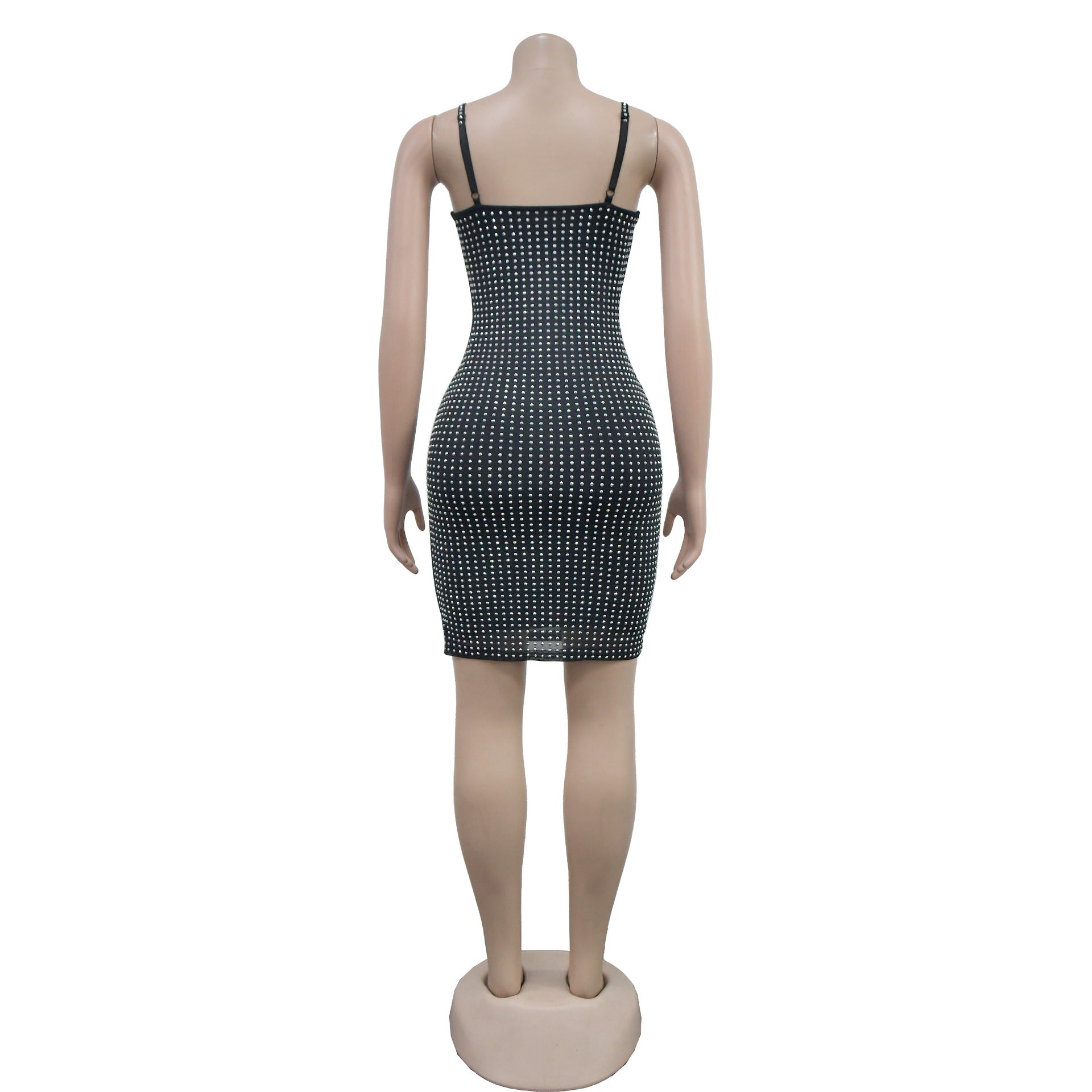 Fashionable Women's Solid Color Mesh Beaded Suspender Dress（customized,MOQ 6pcs/size/color,process time 7-10 days） 12