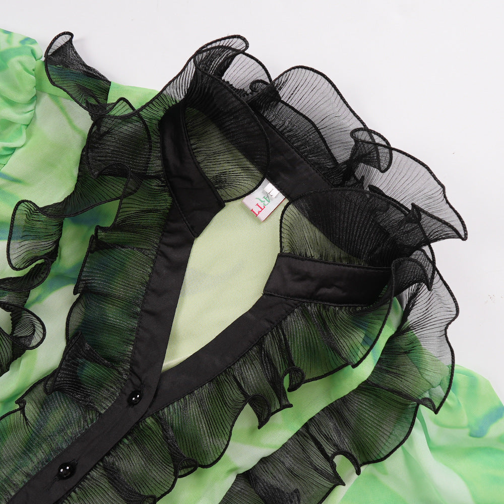 Elegant Long Dress Pleated African Plus Size Women's Print Chiffon Dress 17