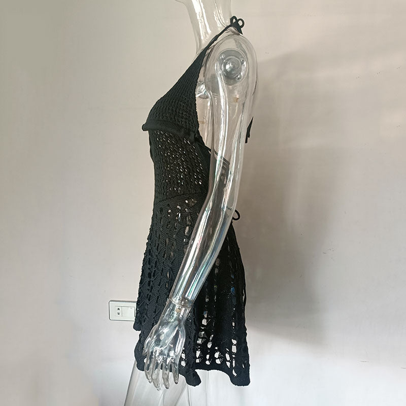 Women Summer Hollow Sexy Lace Holidays Knitting Dress 18