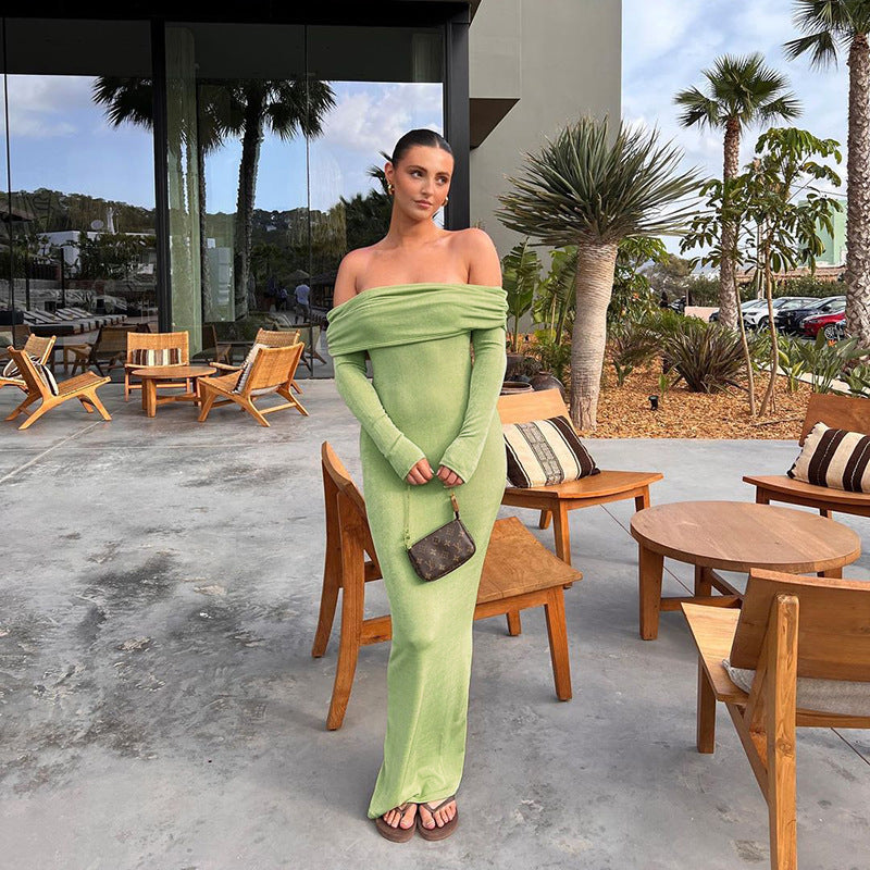 Women Off Shoulder Gathered Long-sleeved Bodycon Dress 5