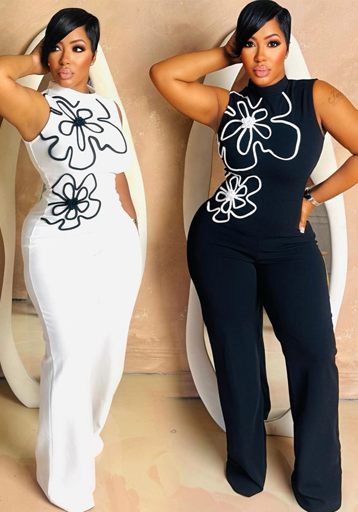 Women Sleeveless Floral Round Neck Sexy Jumpsuits