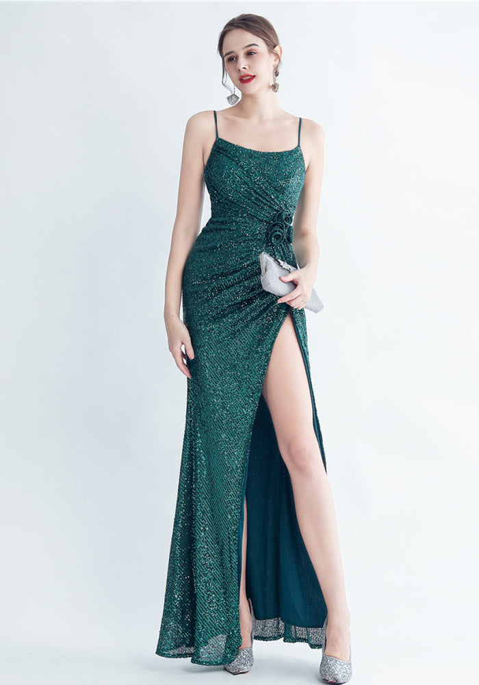 Sexy Straps Sequin Long Dress Plus Size Beauty Formal Party Evening Gown