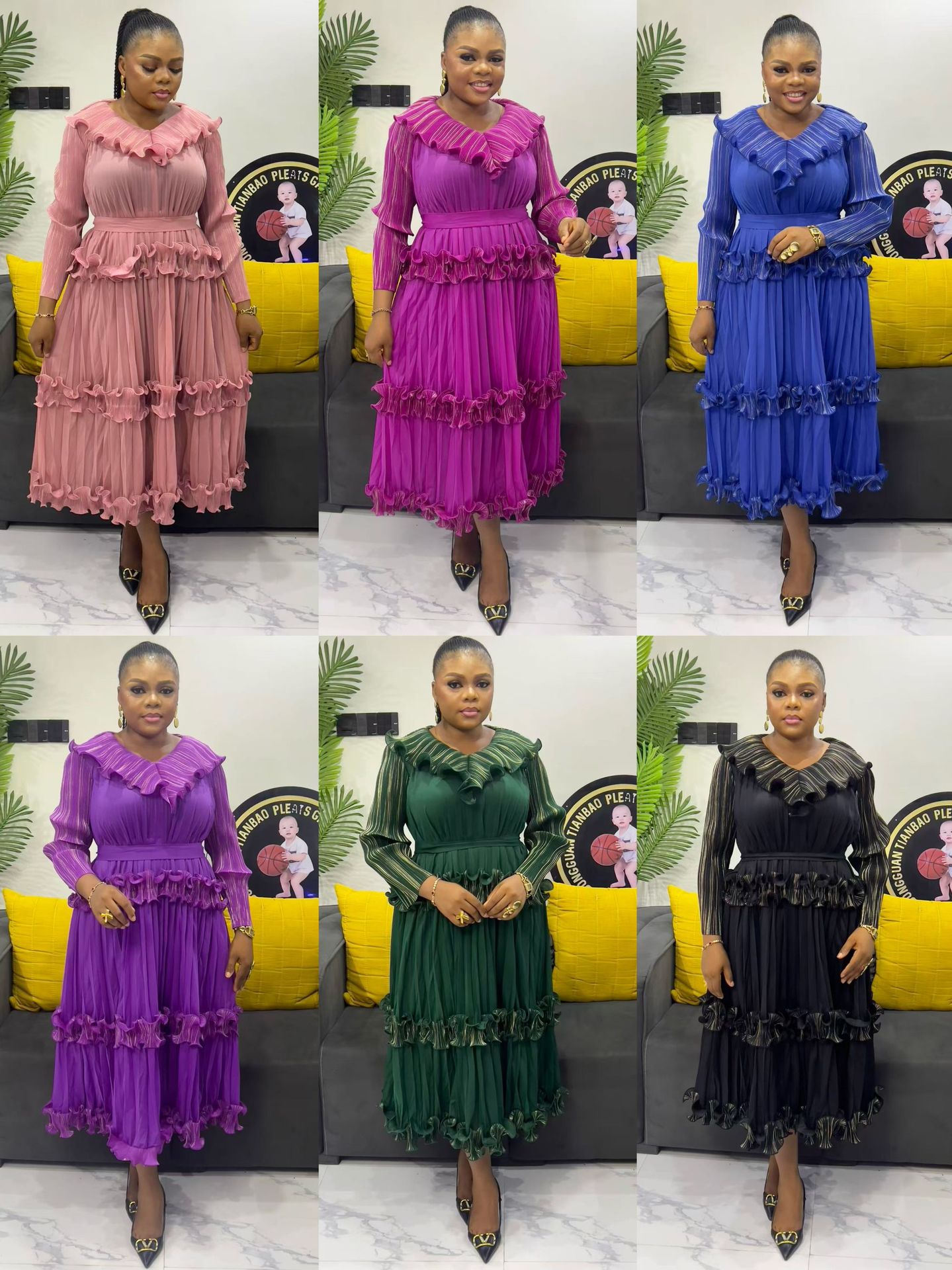 Plus Size African Women Shiny V-neck elegant dress 8