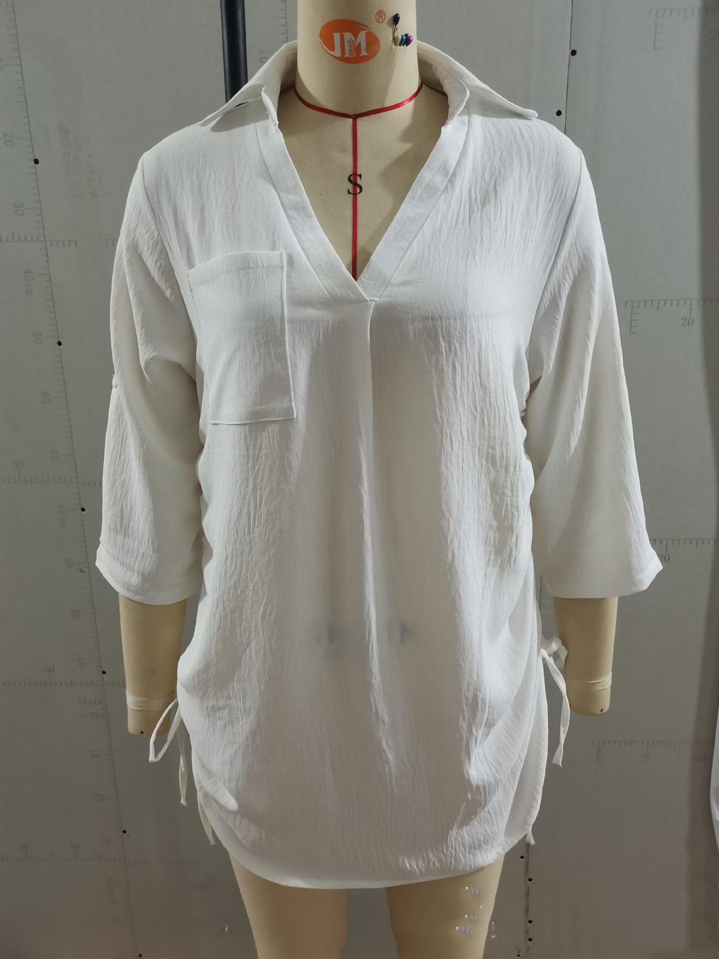 Women's Solid Color Drawstring Shirt Dress 13