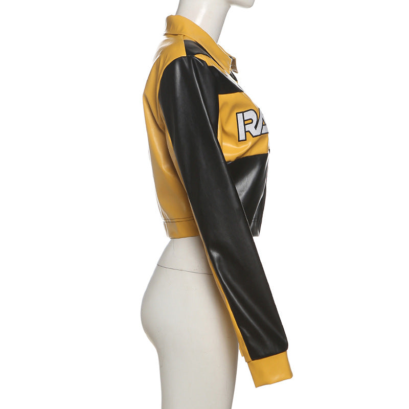 Women winter embroidery contrasting color Turndown Collar long-sleeved zipper jacket 7