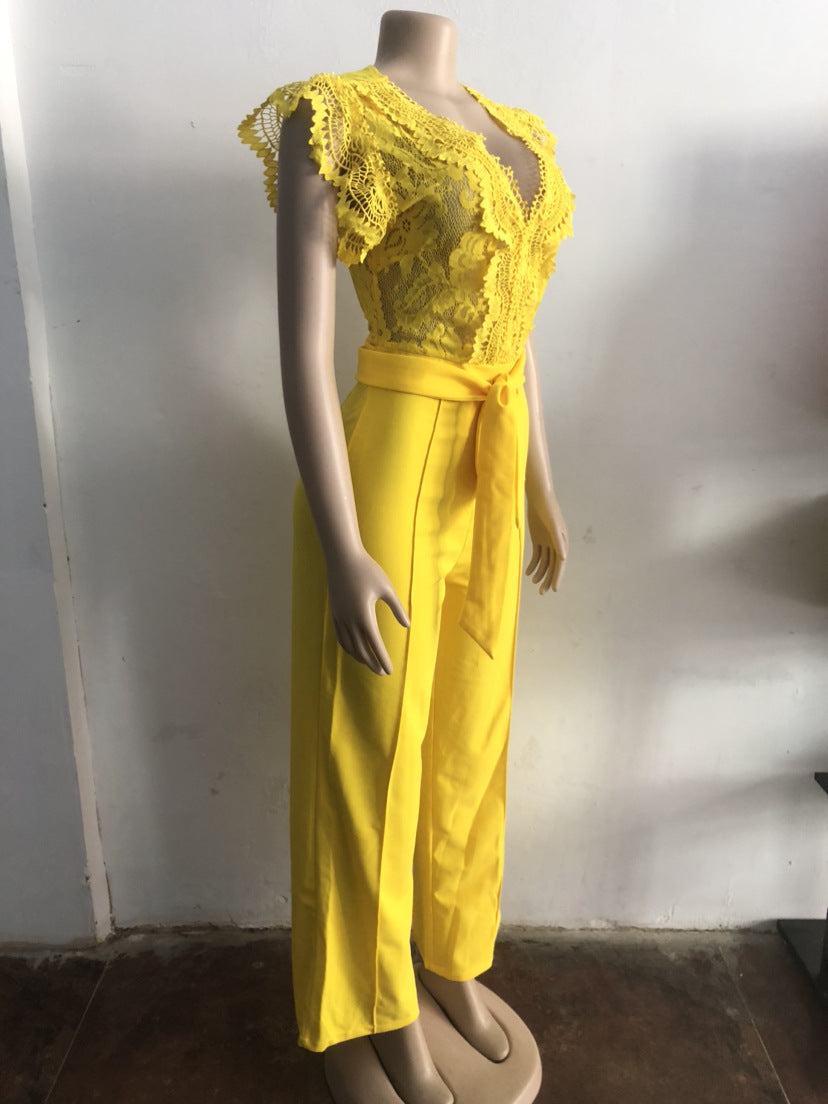 Women Elegant Lace Short Sleeve Jumpsuit 17