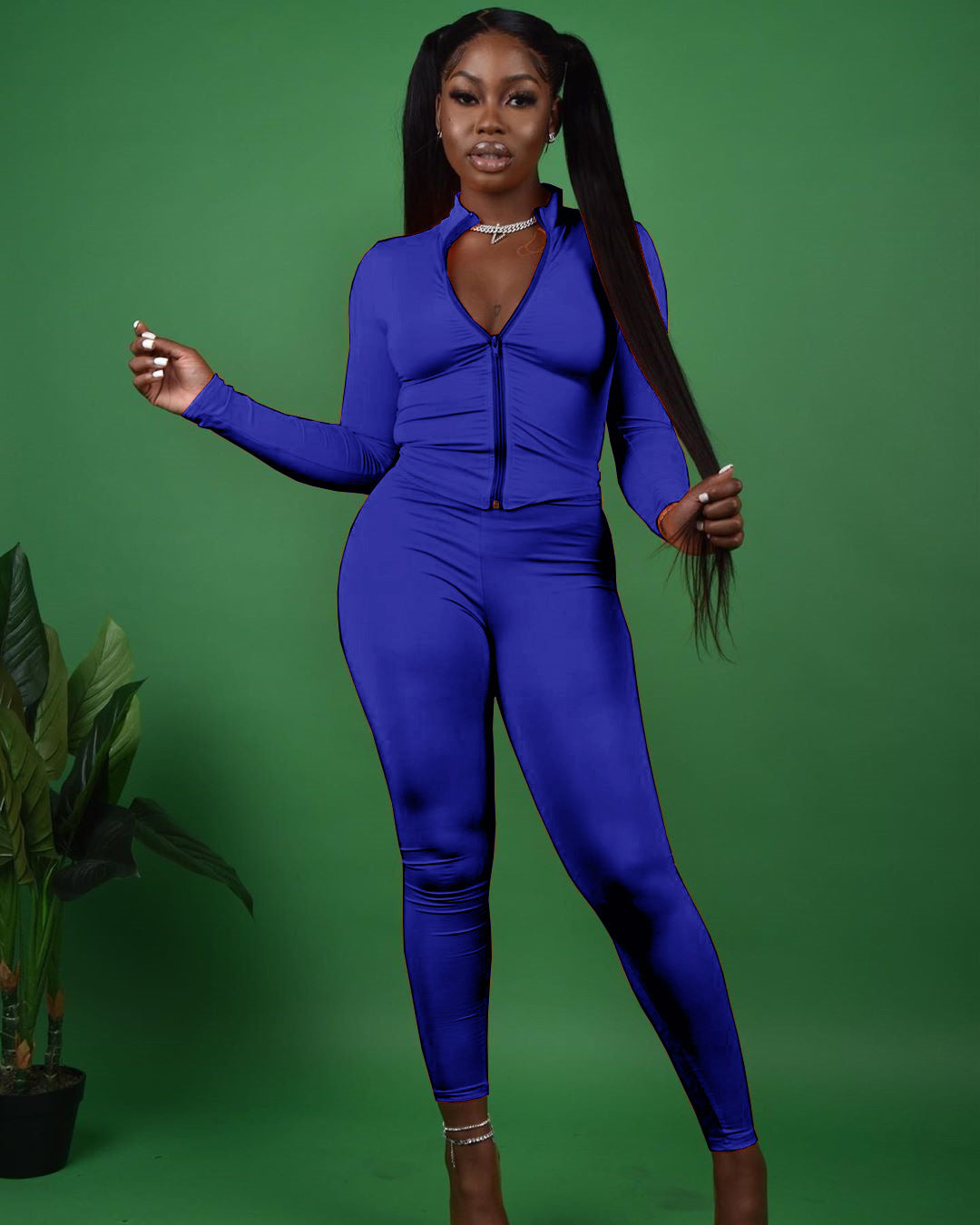 Women Fall Zipper Casual Sports Top and Two-piece trousers 5