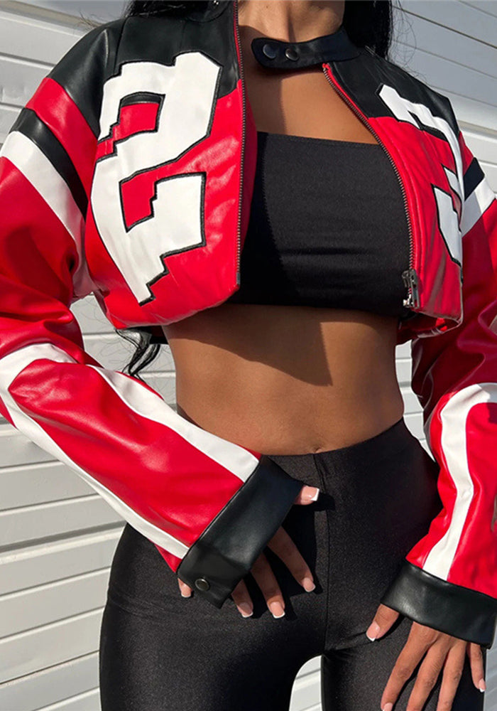 Women Autumn Style Letter Printed Zip Jacket