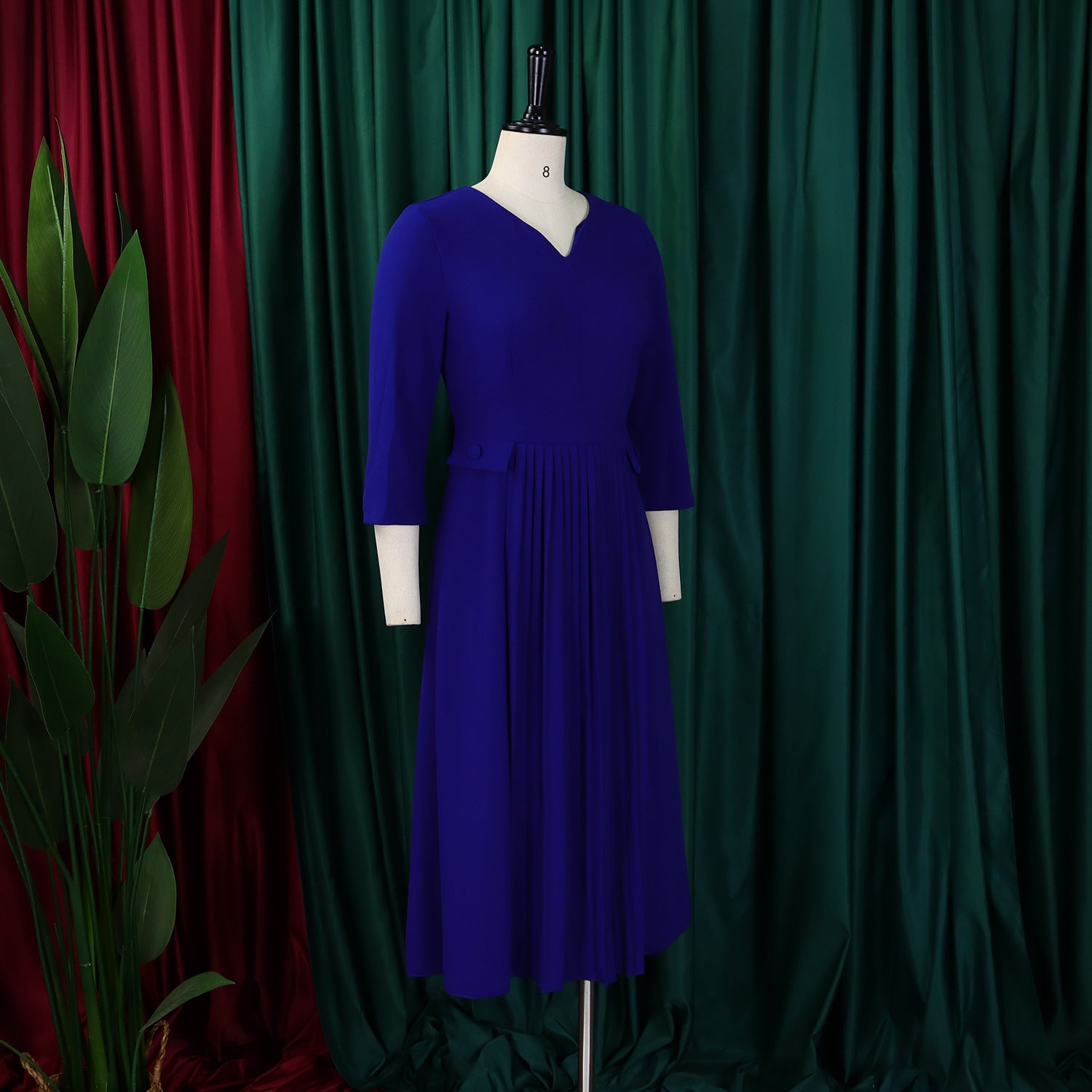 Plus Size African Women Autumn Elegant Solid Pleated Dress 17