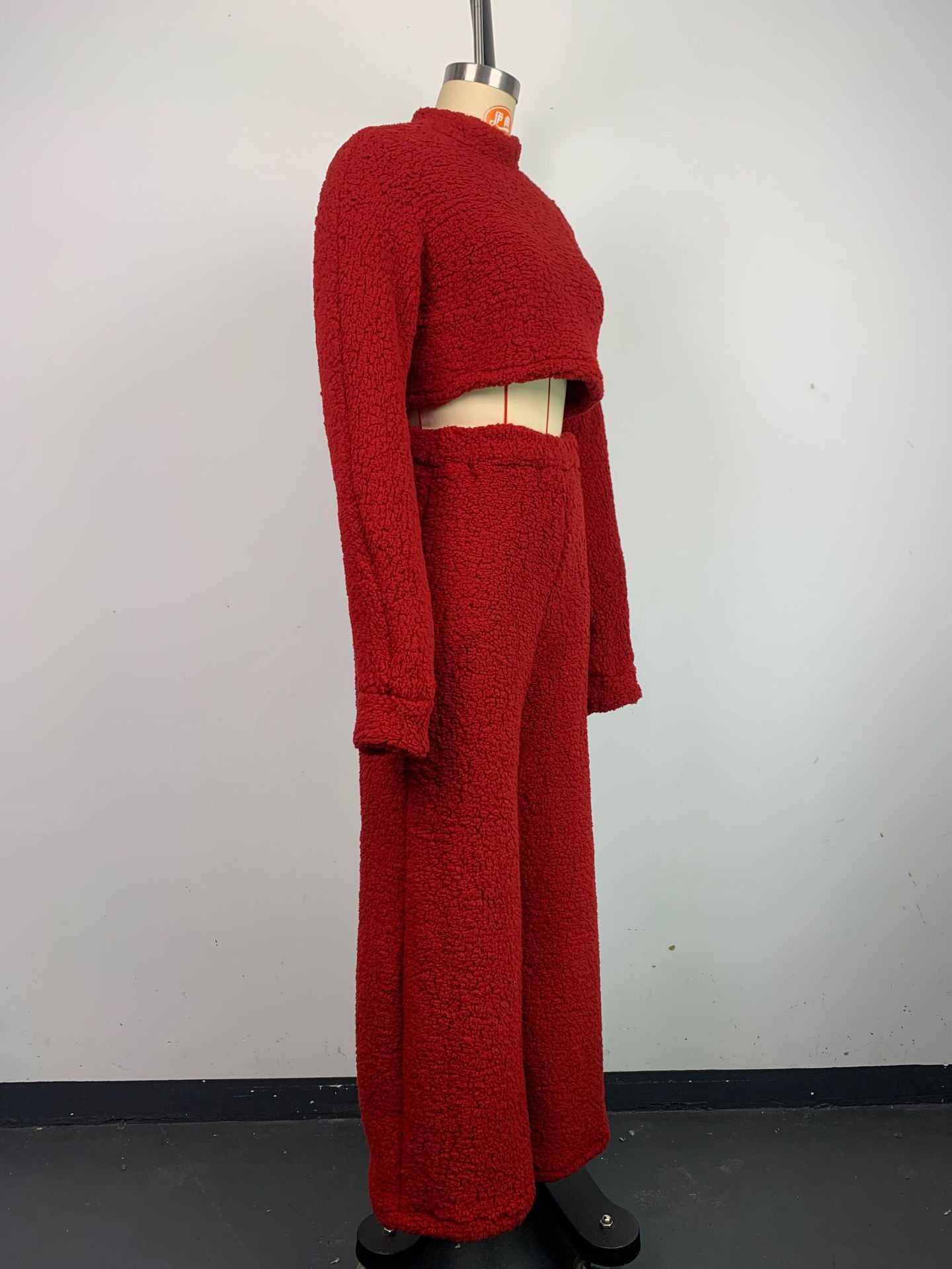 Women Casual Lounge Clothes Loose Sherpa Long Sleeve Top and Pant Two-piece Set 25