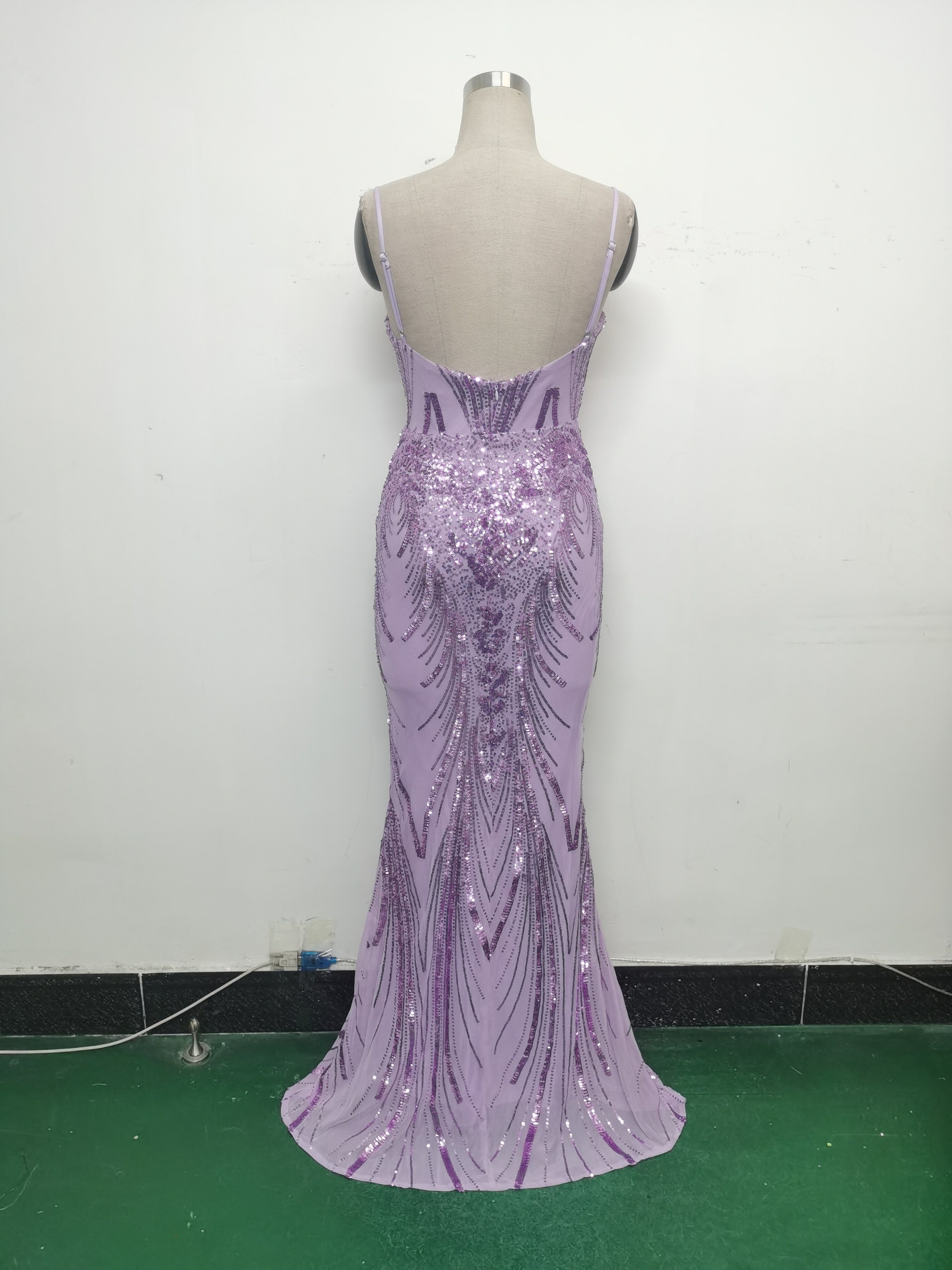 Women Fishbone Sequin Positioning Flower Evening Dress 41