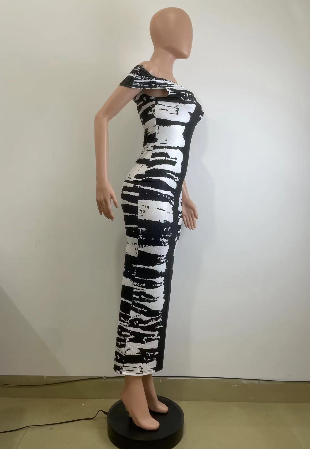 Women Sexy Off Shoulder Print Sleeveless Bodycon Dress 11