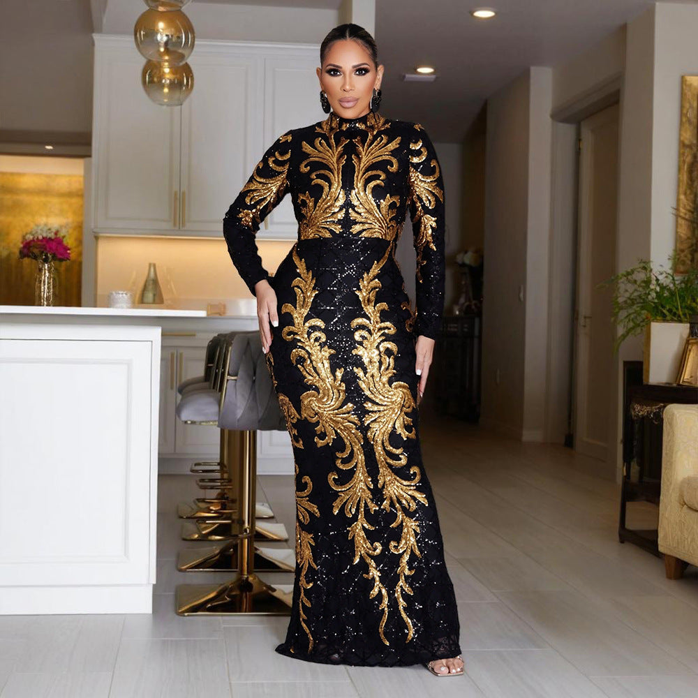 Women Sequin Long Sleeve Bodycon Fishtail Dress 4