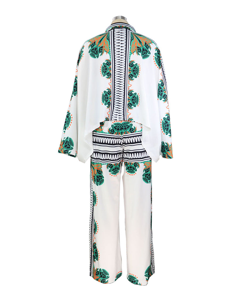 Women clothes Summer Print Bat Sleeves Top Loose Pants Two Piece set 9