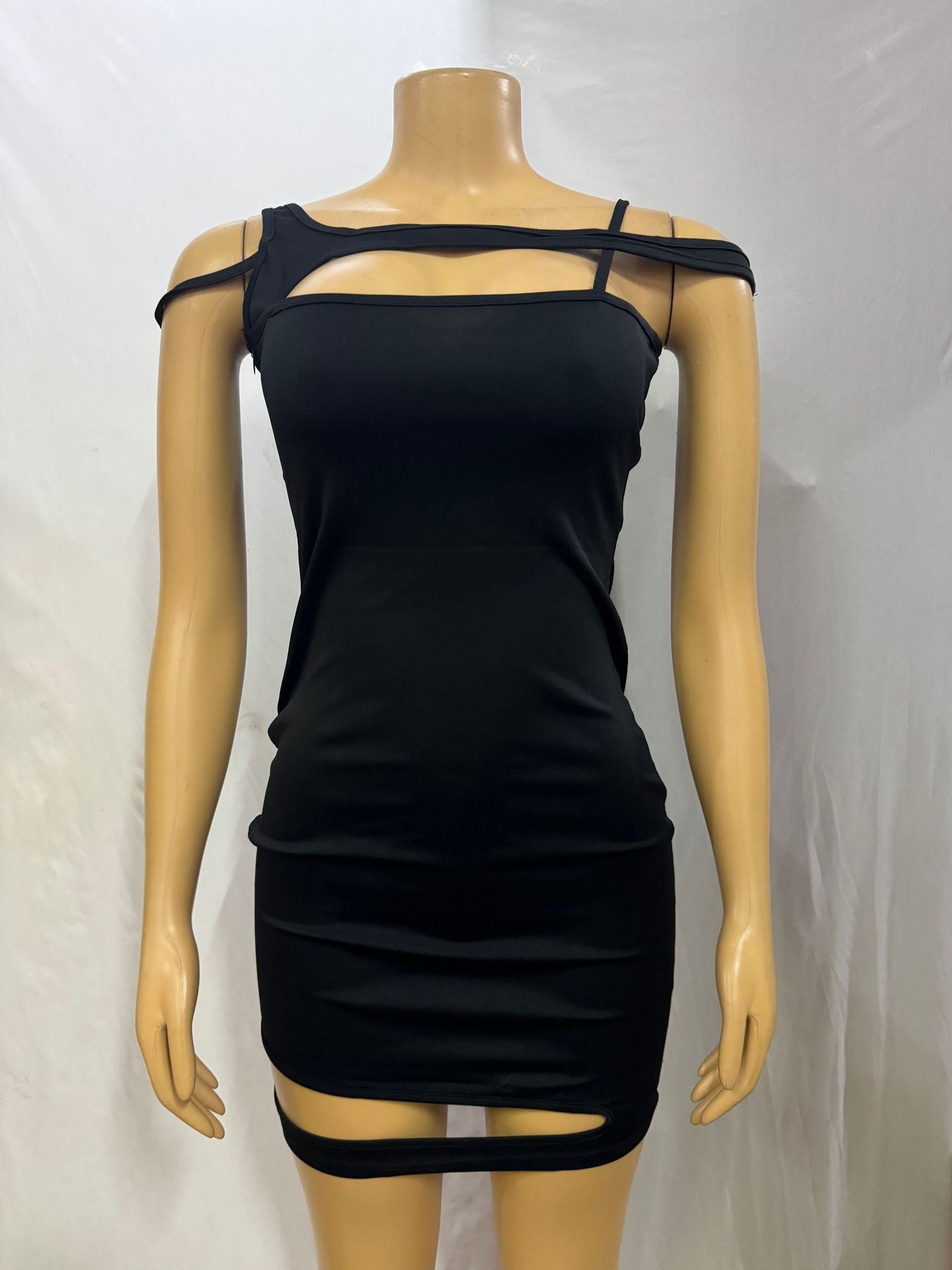 Women Solid Sexy Hollow Bodycon Irregular Dress 5