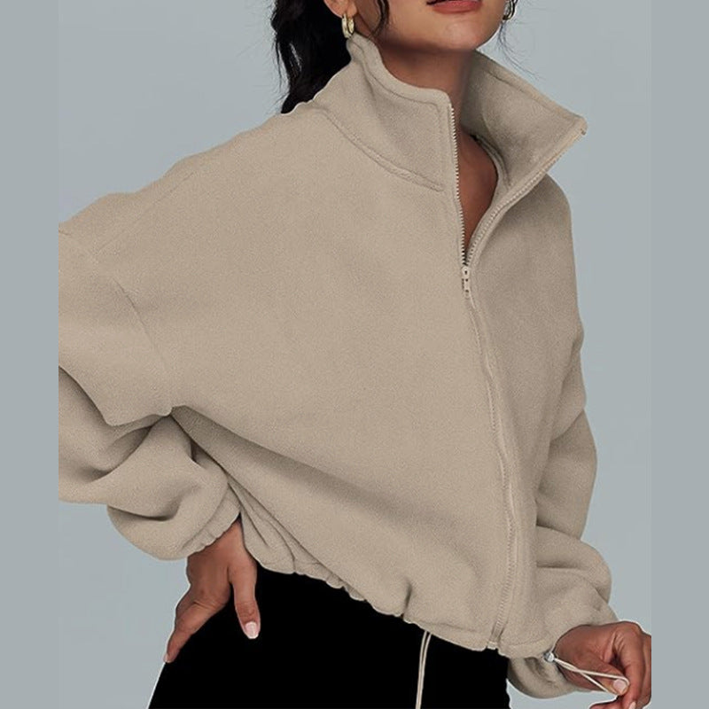 Women's Spring Loose Stand Collar Zipper Top 26