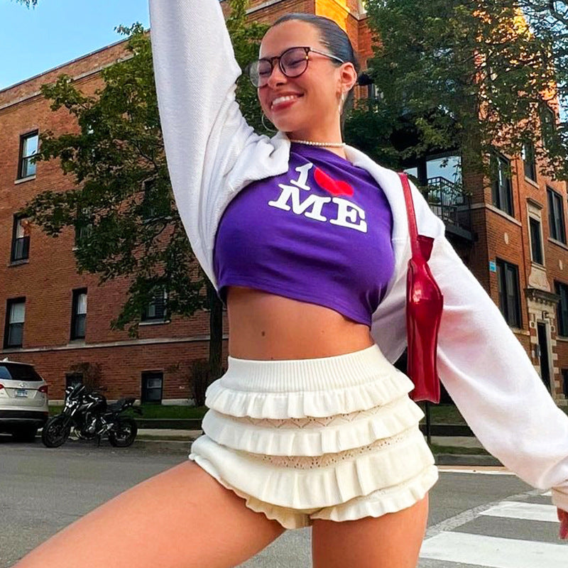 Women Summer Sexy Solid Multi-layered Ruffle Lace Shorts 11