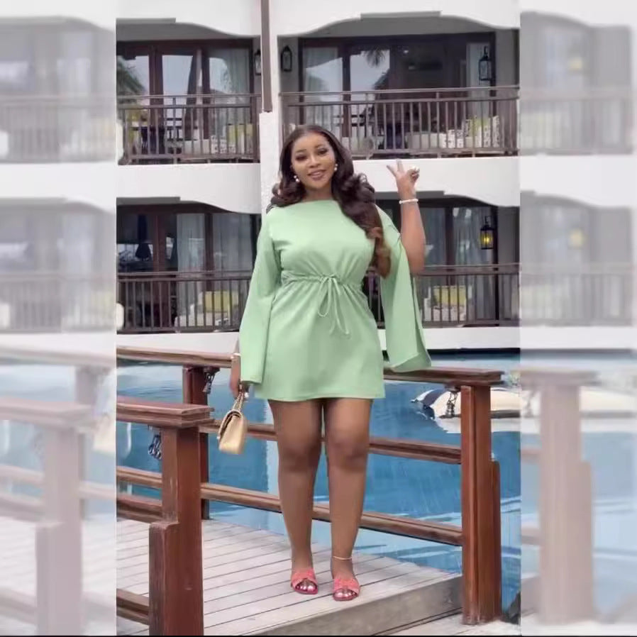 Autumn Fashion Split Sleeve Drawstring Slim Waist Casual Women's Dress 6