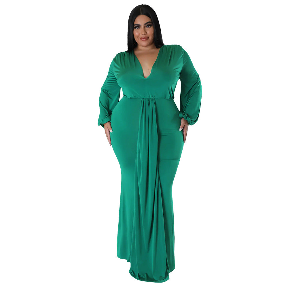 Fall Fashion Plus Size Women's Sexy Nightclub Dress Irregular V-Neck Dress 9