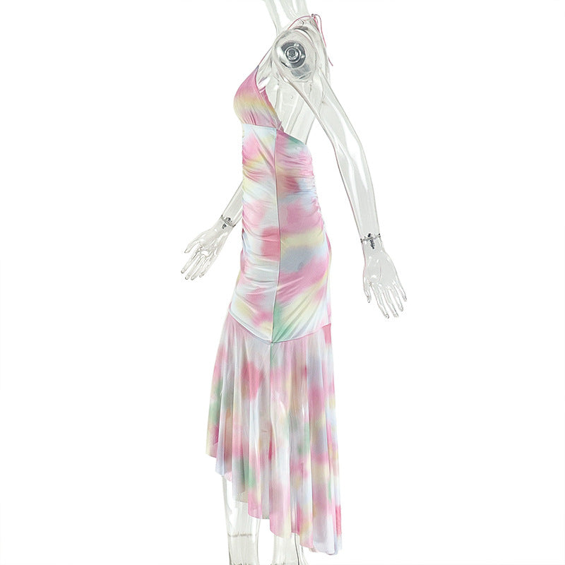 Summer Street Women's Print Colorblock V-Neck Ruffle Long Dress 7