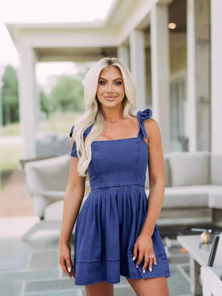 Spring Summer Chic Career Fashion Strap Denim Women's Dress