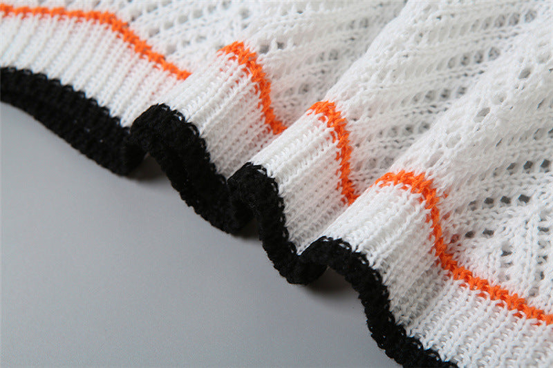 Summer Fashion Contrast Color Sexy Low-Cut Slim Sleeveless Knitting Bodycon Dress 11