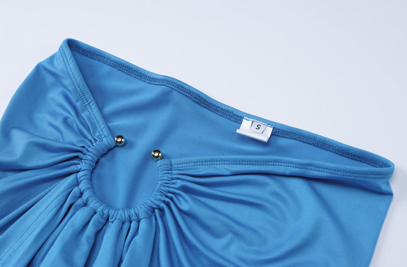 Women's Spring Sexy Strap Croo Top Slim Pleated Slit Skirt Two Piece Set 19